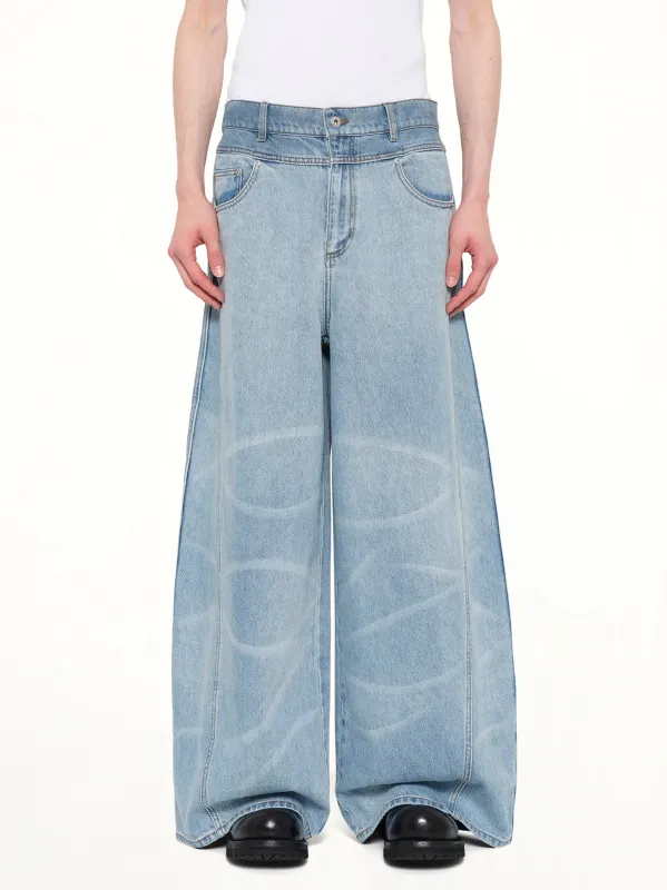 Wide Leg Denim Trousers in Blue made by Feng Chen Wang