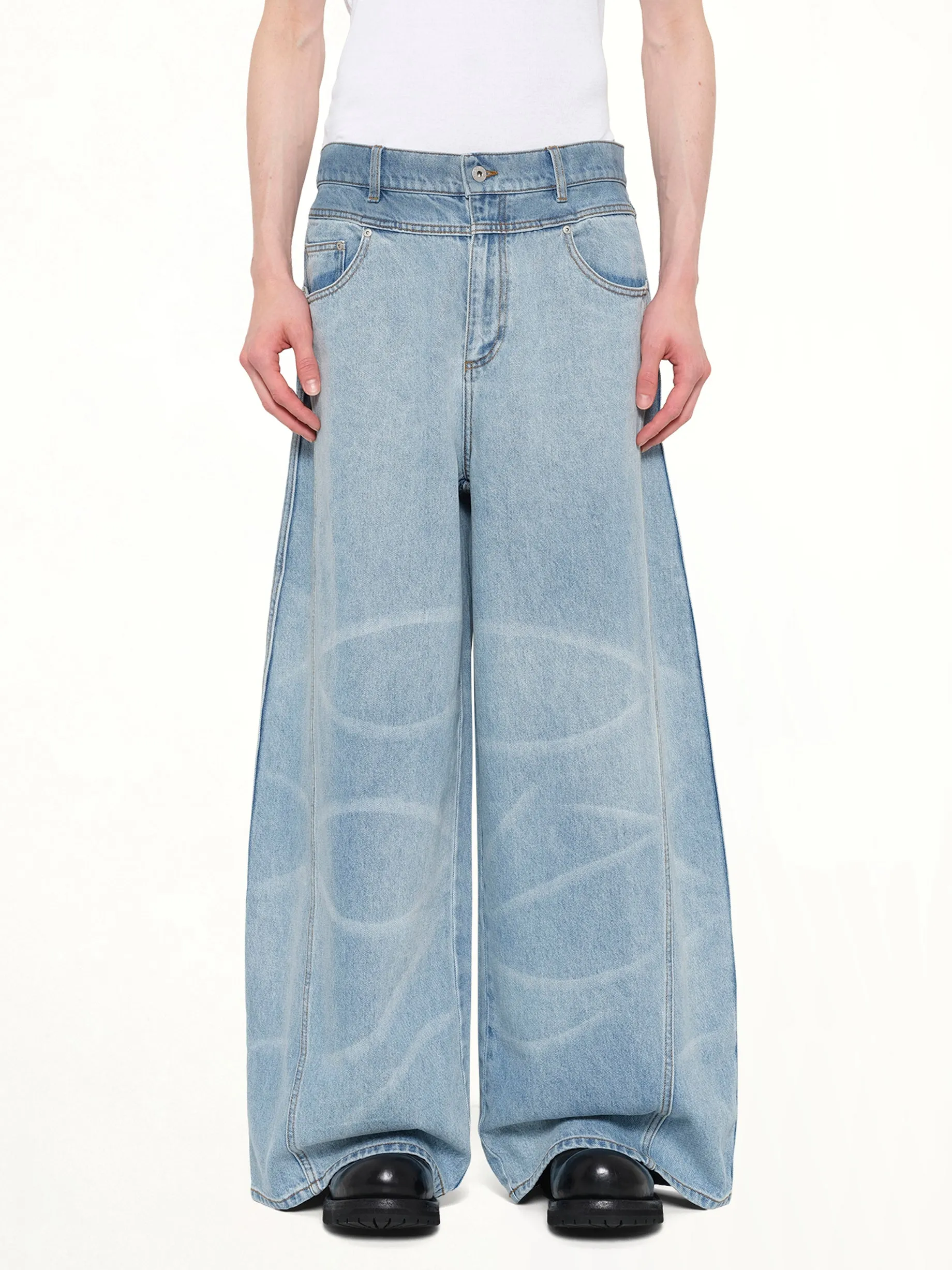 Wide Leg Denim Trousers in Blue sold by MARAIS