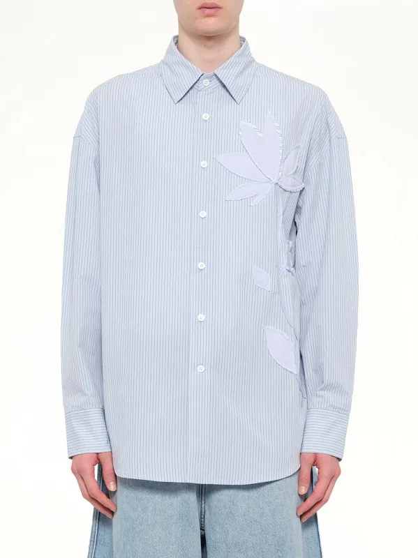 Plants Patched Shirt in Blue Stripe made by Feng Chen Wang