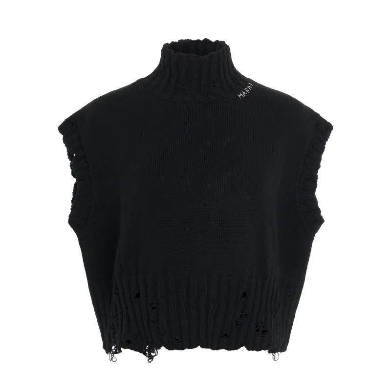 Distressed Sweater Vest in Black sold by MARAIS