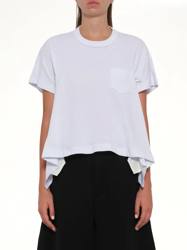 Light Weight Denim x Cotton Jersey T-Shirt in White made by Sacai