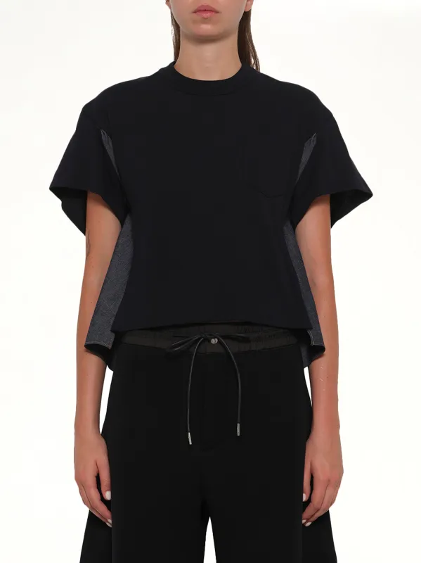 Light Weight Denim x Poplin Jersey T-Shirt in Navy/Blue made by Sacai