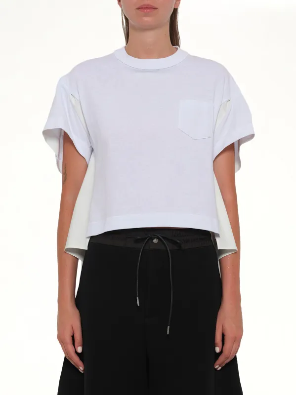 Light Weight Denim x Poplin Jersey T-Shirt in White made by Sacai