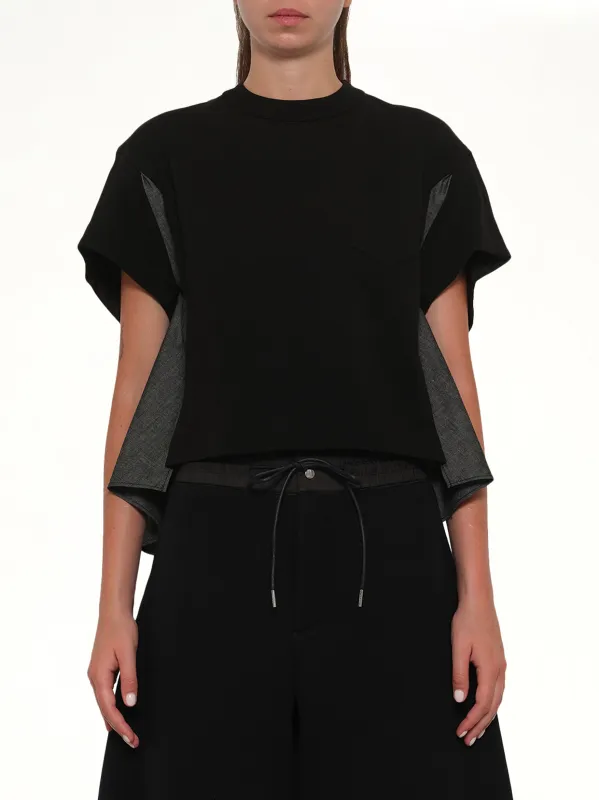 Light Weight Denim x Poplin Jersey T-Shirt in Black sold by MARAIS
