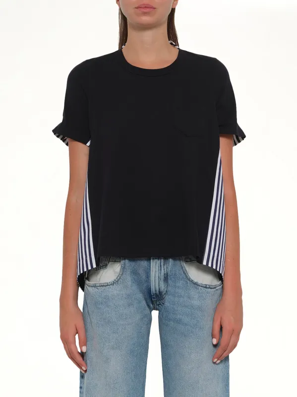 Cotton Poplin x Cotton Jersey T-Shirt in Navy/Stripe made by Sacai