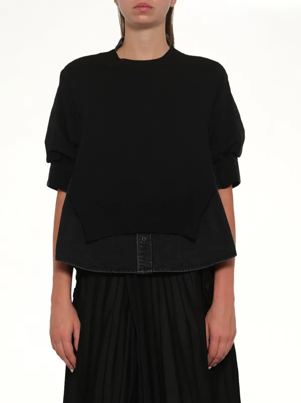 Denim x Knit Pullover in Black sold by MARAIS