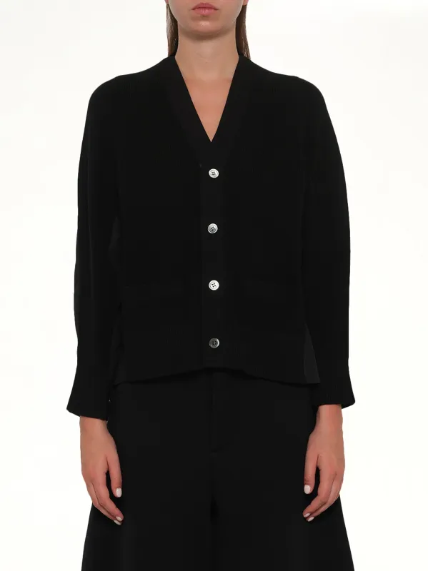 Cotton Knit x Cotton Poplin Cardigan in Black sold by MARAIS