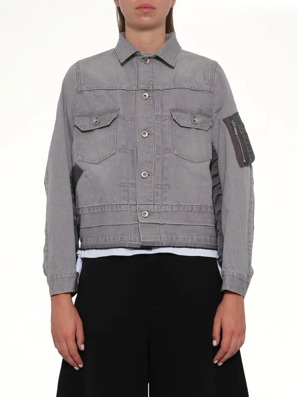 Denim x Nylon Twill Jacket in Gray sold by MARAIS