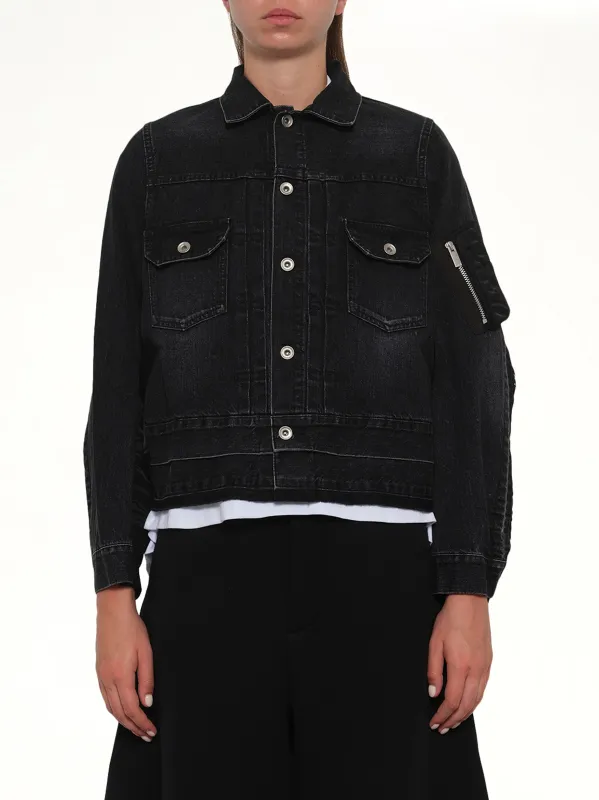 Denim x Nylon Twill Jacket in Black sold by MARAIS