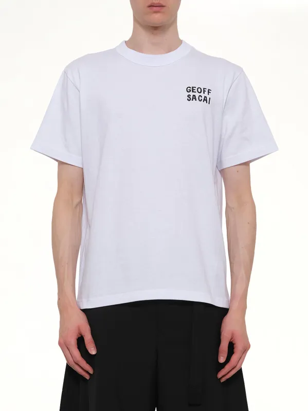 Geoff Sacai Embroidery T-Shirt in White sold by MARAIS