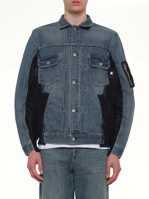 Denim x Nylon Twill Jacket in Light Blue sold by MARAIS