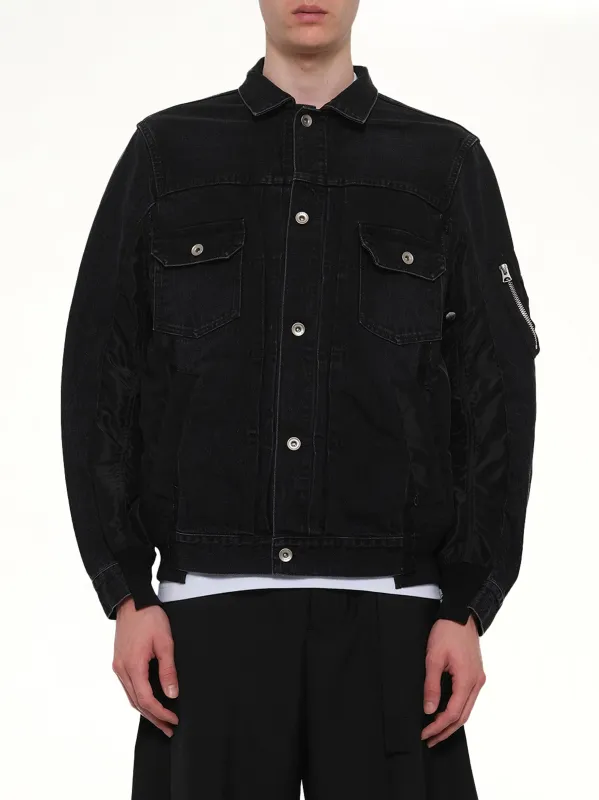 Denim x Nylon Twill Jacket in Black sold by MARAIS