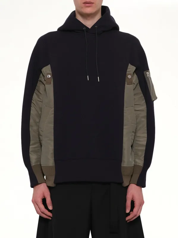 Sponge Sweat x Nylon Twill Hoodie in Navy/Khaki made by Sacai