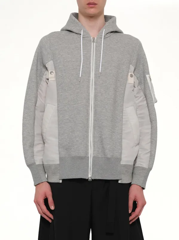 Sponge Sweat x Nylon Twill Hoodie in Light Gray sold by MARAIS