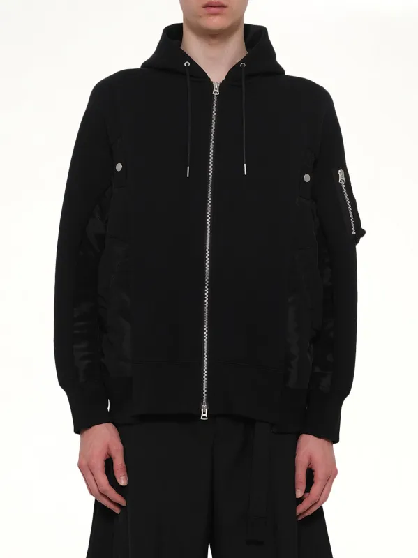 Sponge Sweat x Nylon Twill Zip Hoodie in Black sold by MARAIS