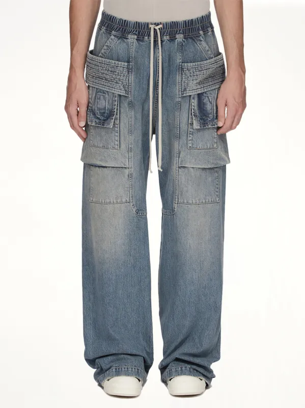 Creatch Wide Cargo Drawstring in Washed Indigo sold by MARAIS