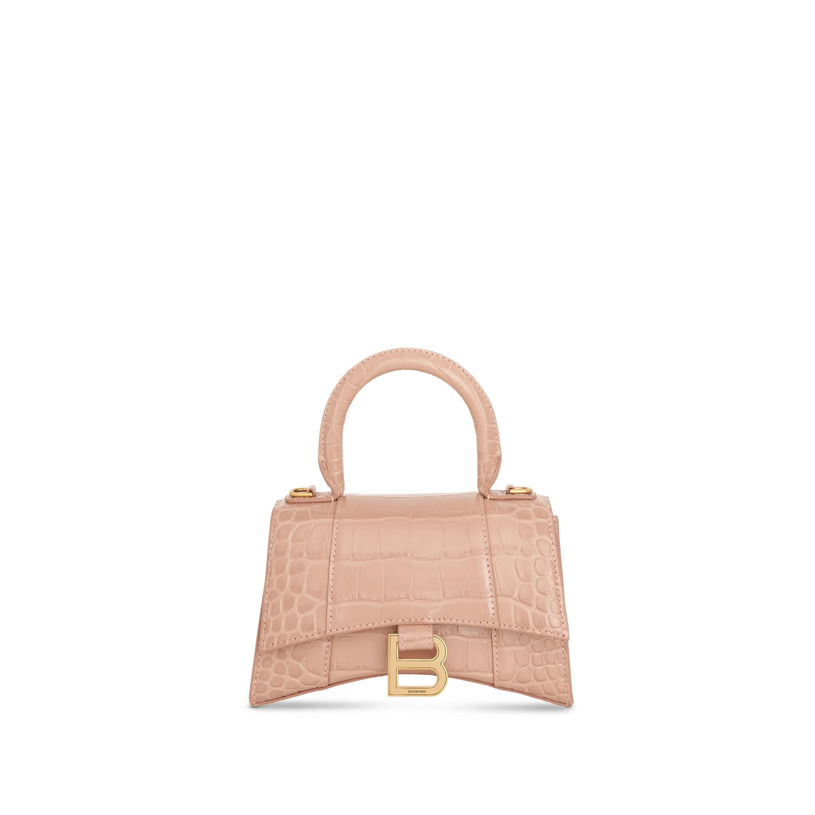Hourglass XS Croco Embossed Bag in Nude Beige sold by MARAIS