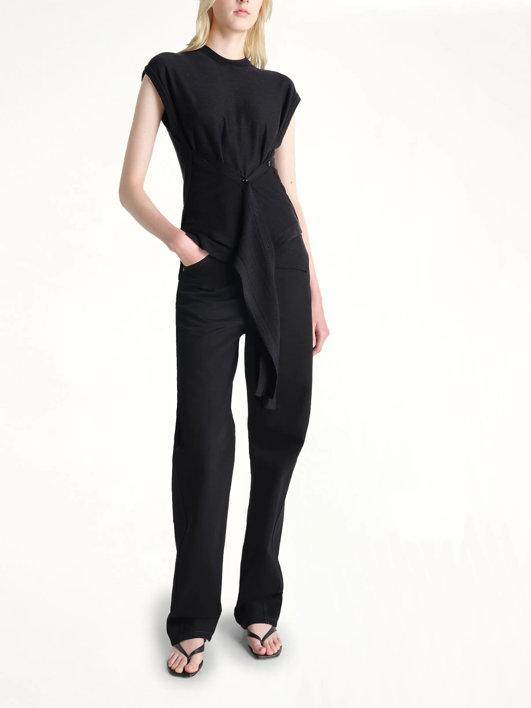 Sleeveless Buttoned Top in Black sold by MARAIS product image thumbnail 4