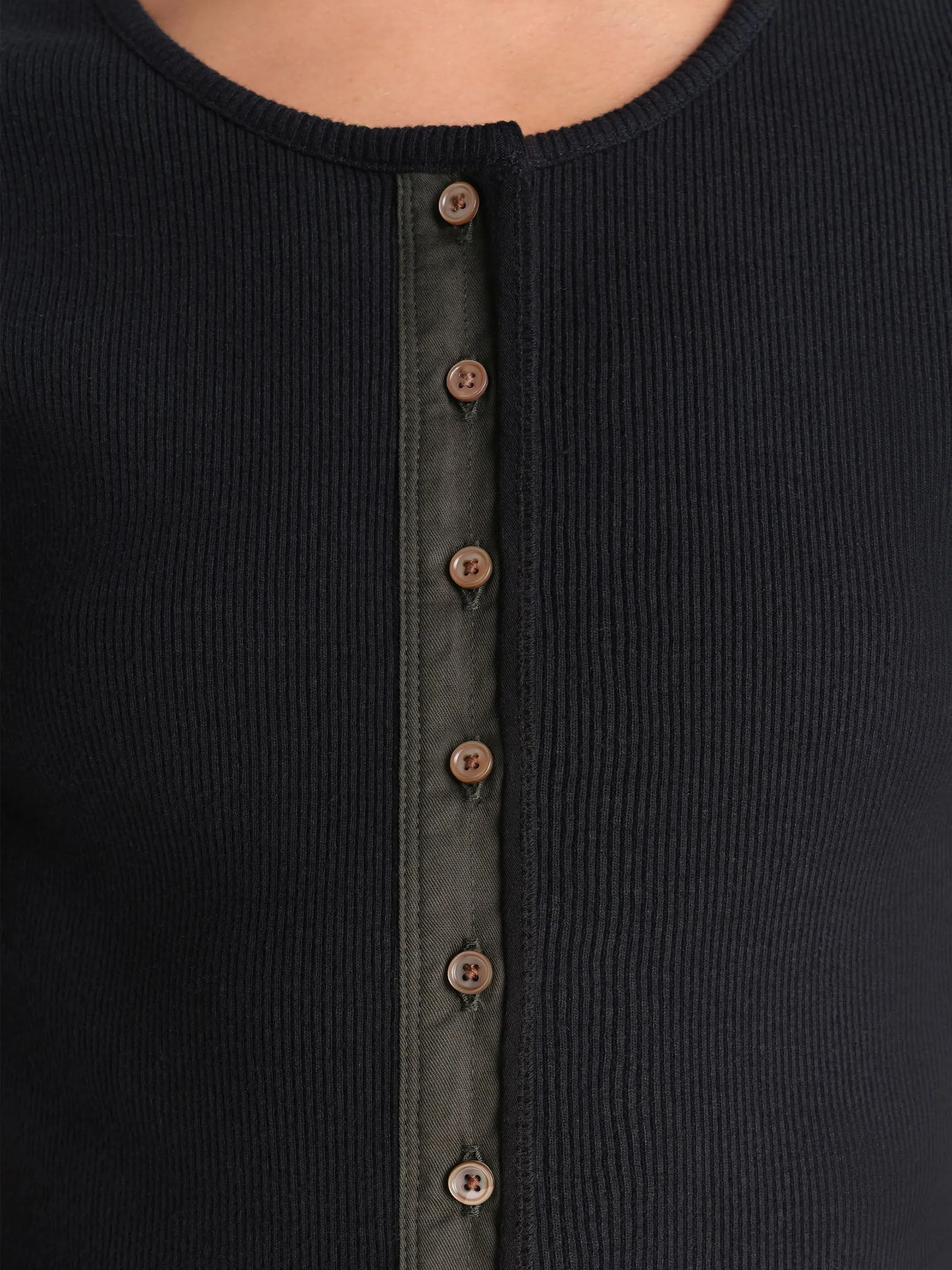 Fitted Henley in Black sold by MARAIS product image thumbnail 3