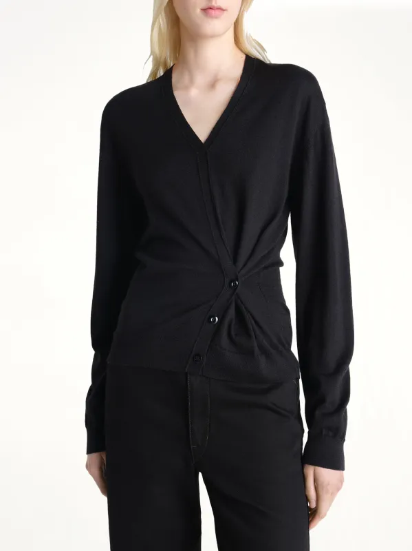 Twisted V Neck Jumper in Black made by Lemaire