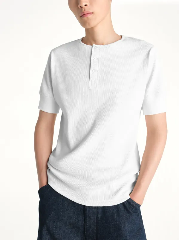 Rib Henley Top in Milk sold by MARAIS