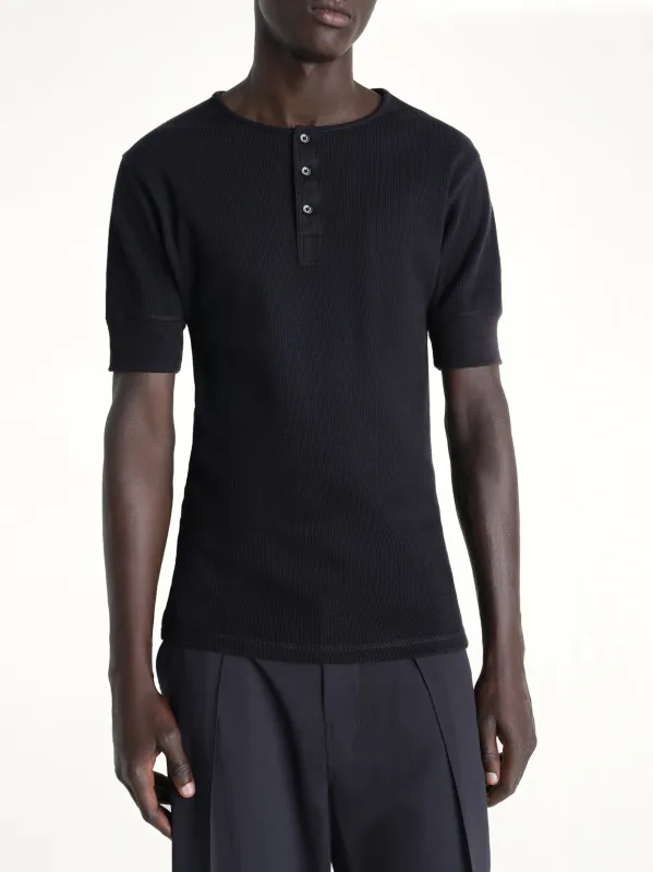 Rib Henley Top in Black sold by MARAIS
