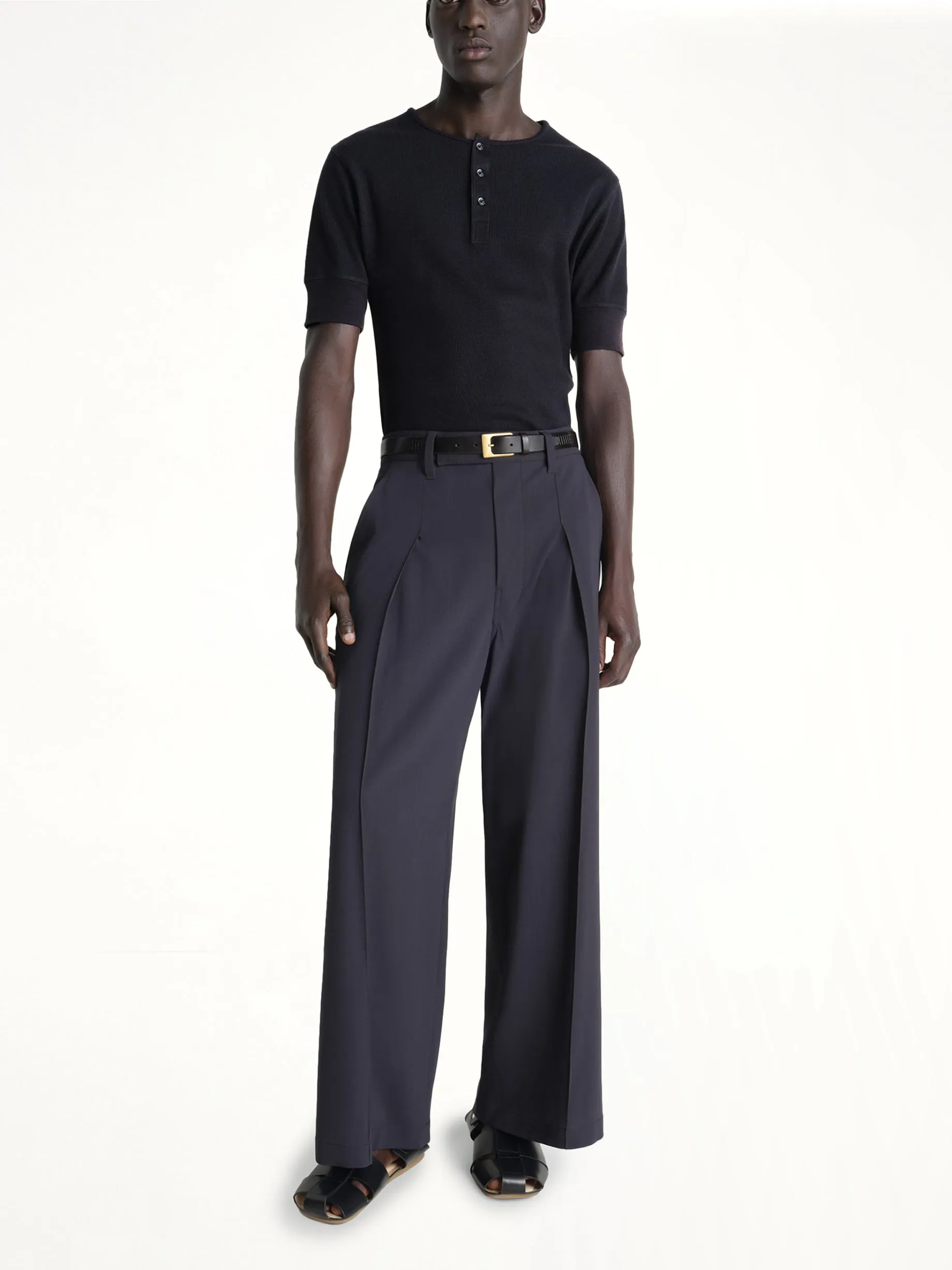 Rib Henley Top in Black sold by MARAIS product image thumbnail 3