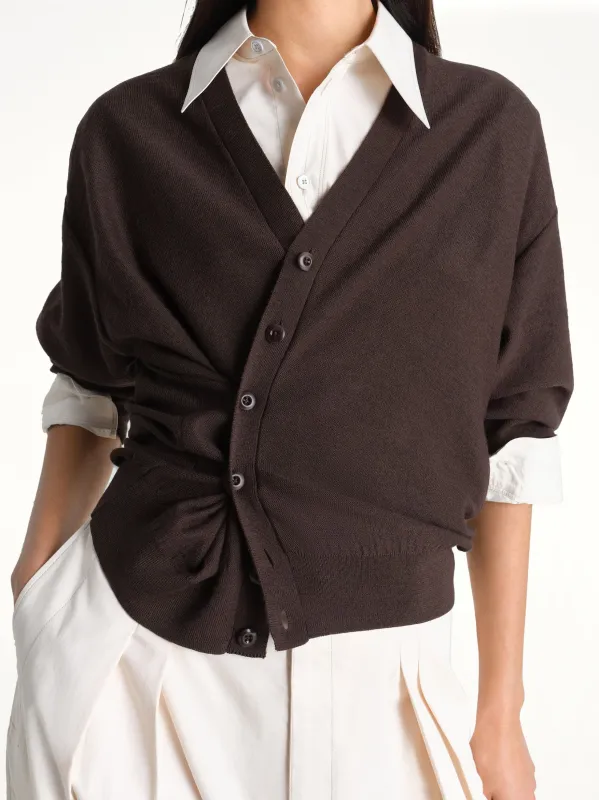 Twisted Cardigan in Dark Cacao sold by MARAIS