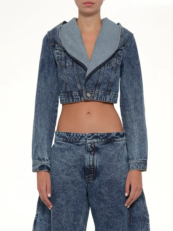 Hooded Jacket in Blue Denim made by Alaia