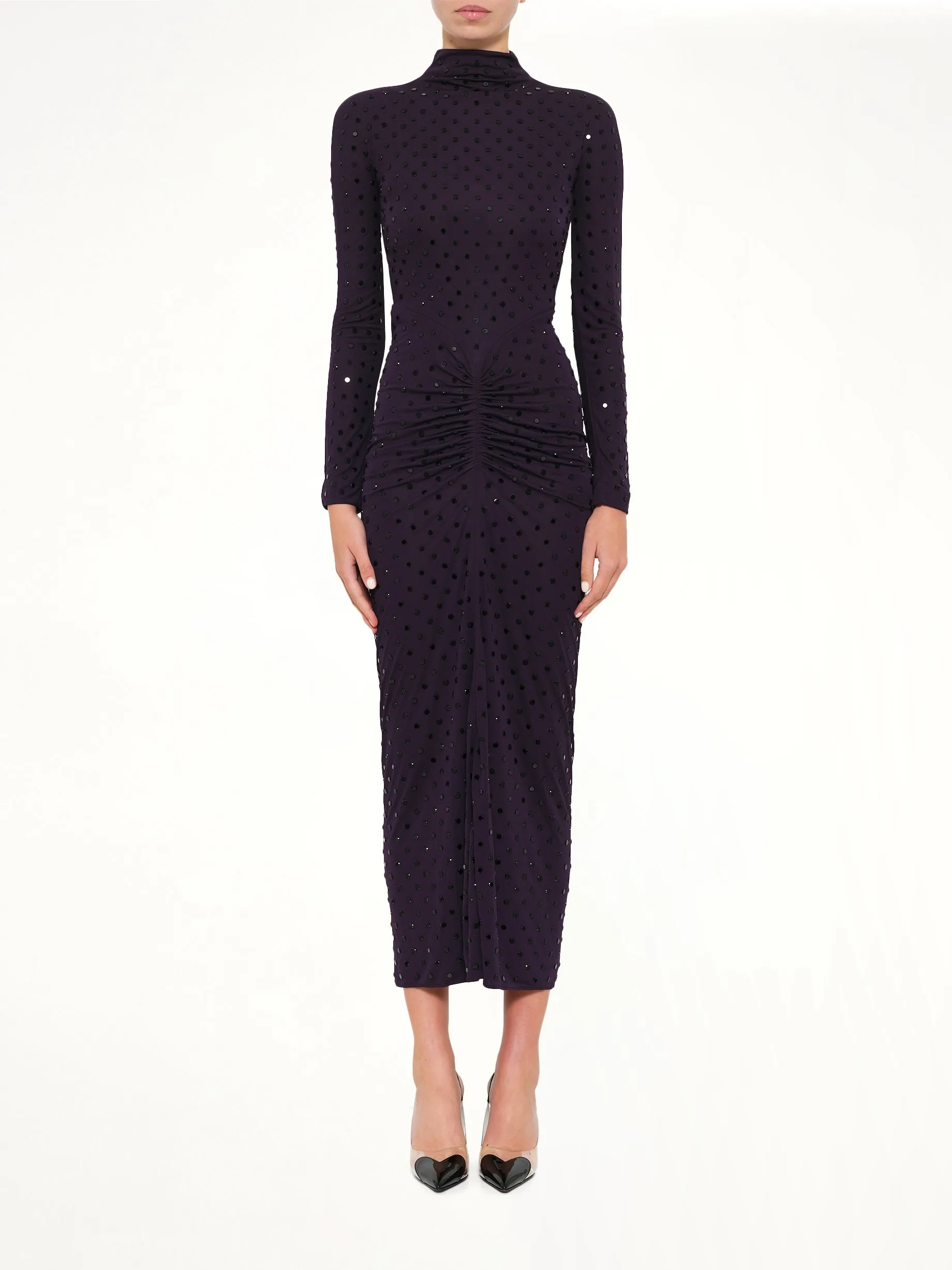 Draped Dress LS in Aubergine sold by MARAIS