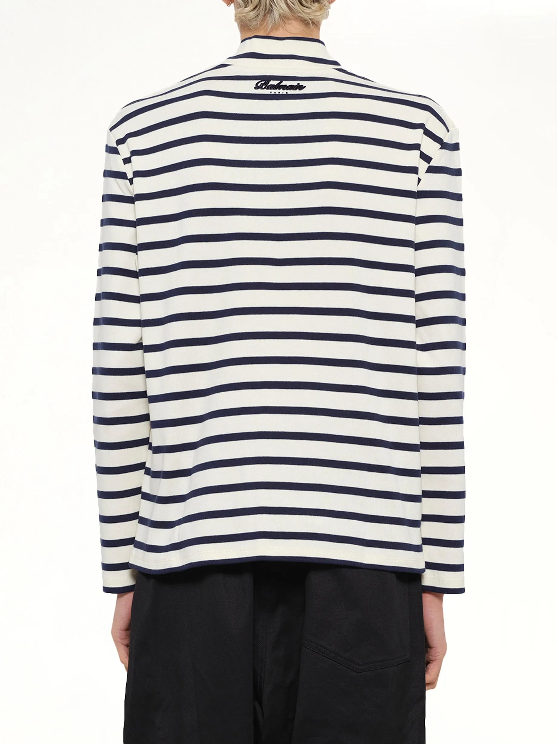 Emblem Flock Highneck LS T-Shirt in Beige/Blue sold by MARAIS product image thumbnail 5