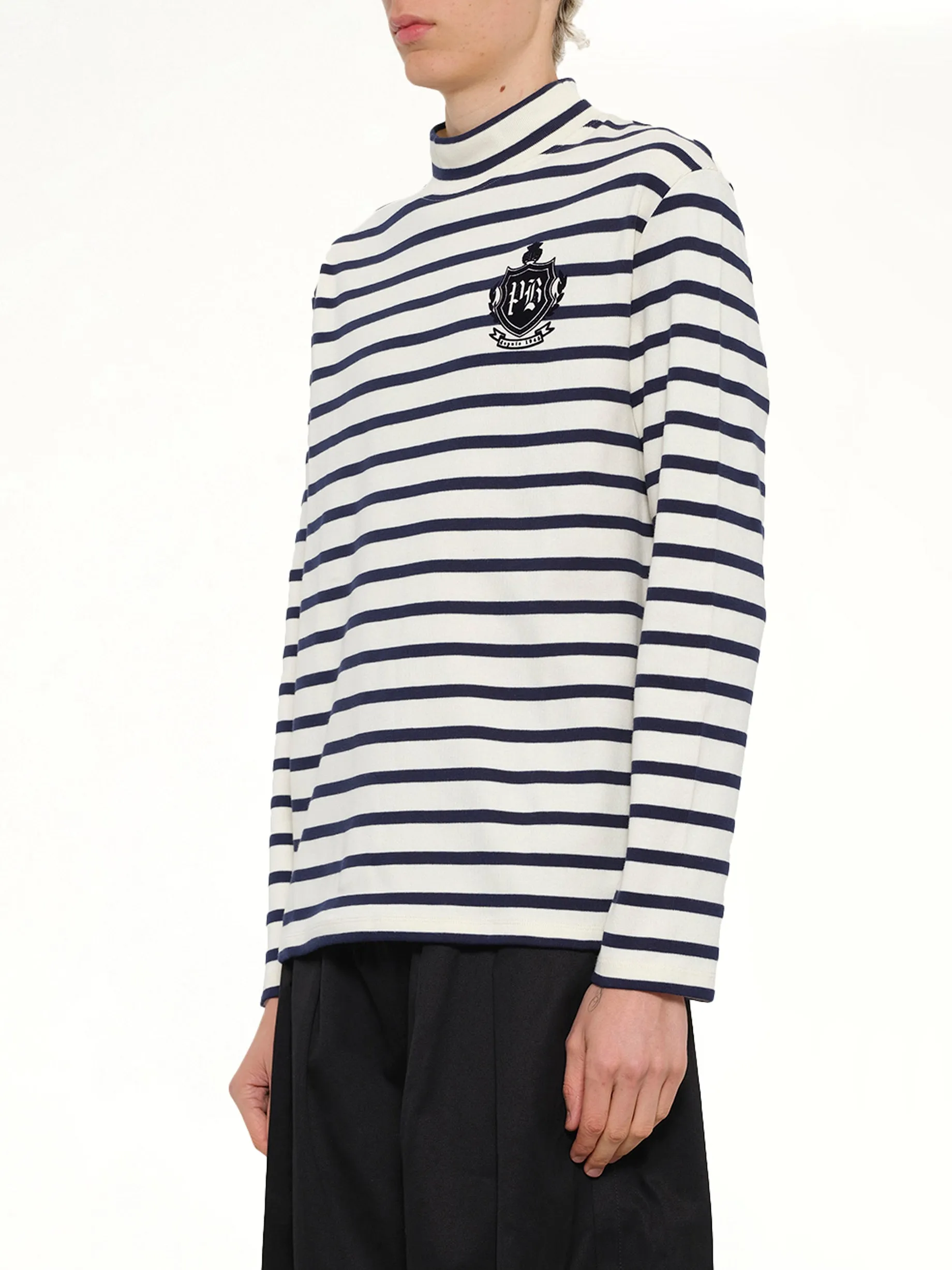 Emblem Flock Highneck LS T-Shirt in Beige/Blue sold by MARAIS product image thumbnail 3