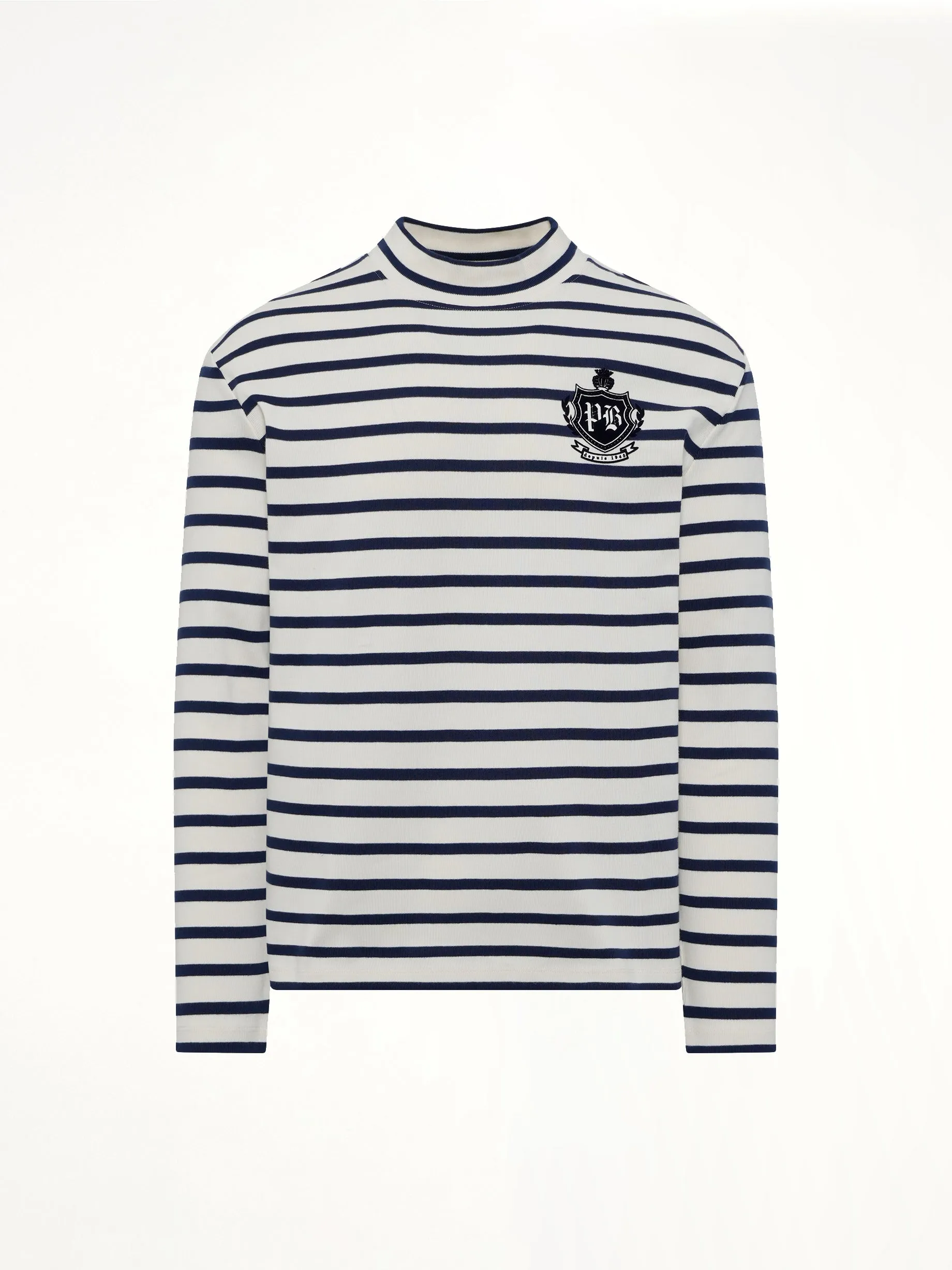 Emblem Flock Highneck LS T-Shirt in Beige/Blue sold by MARAIS product image thumbnail 2