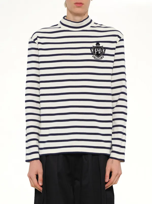 Emblem Flock Highneck LS T-Shirt in Beige/Blue made by Balmain
