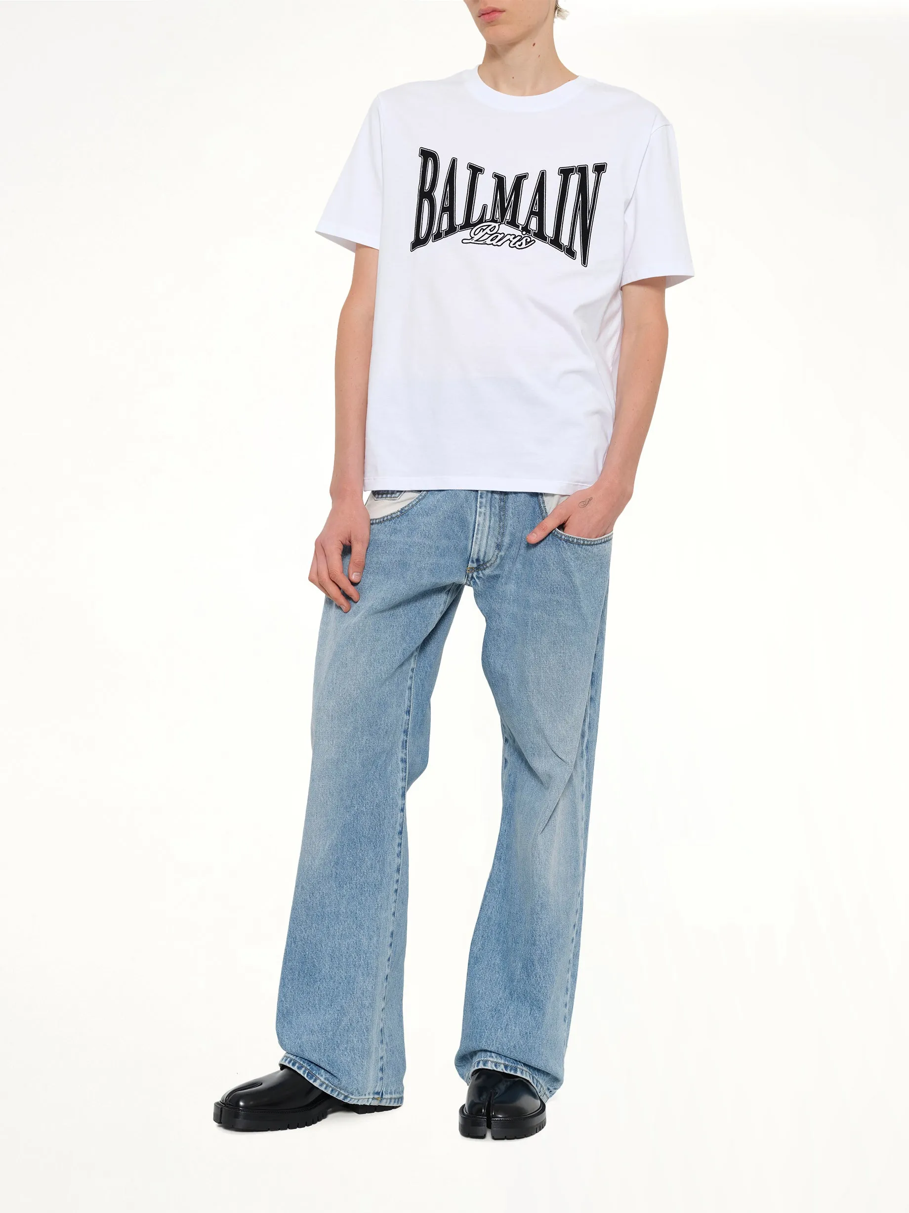 Balmain College Flock T-Shirt in White/Black sold by MARAIS product image thumbnail 4