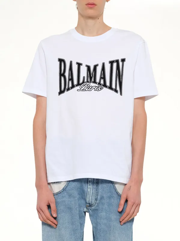 Balmain College Flock T-Shirt in White/Black made by Balmain