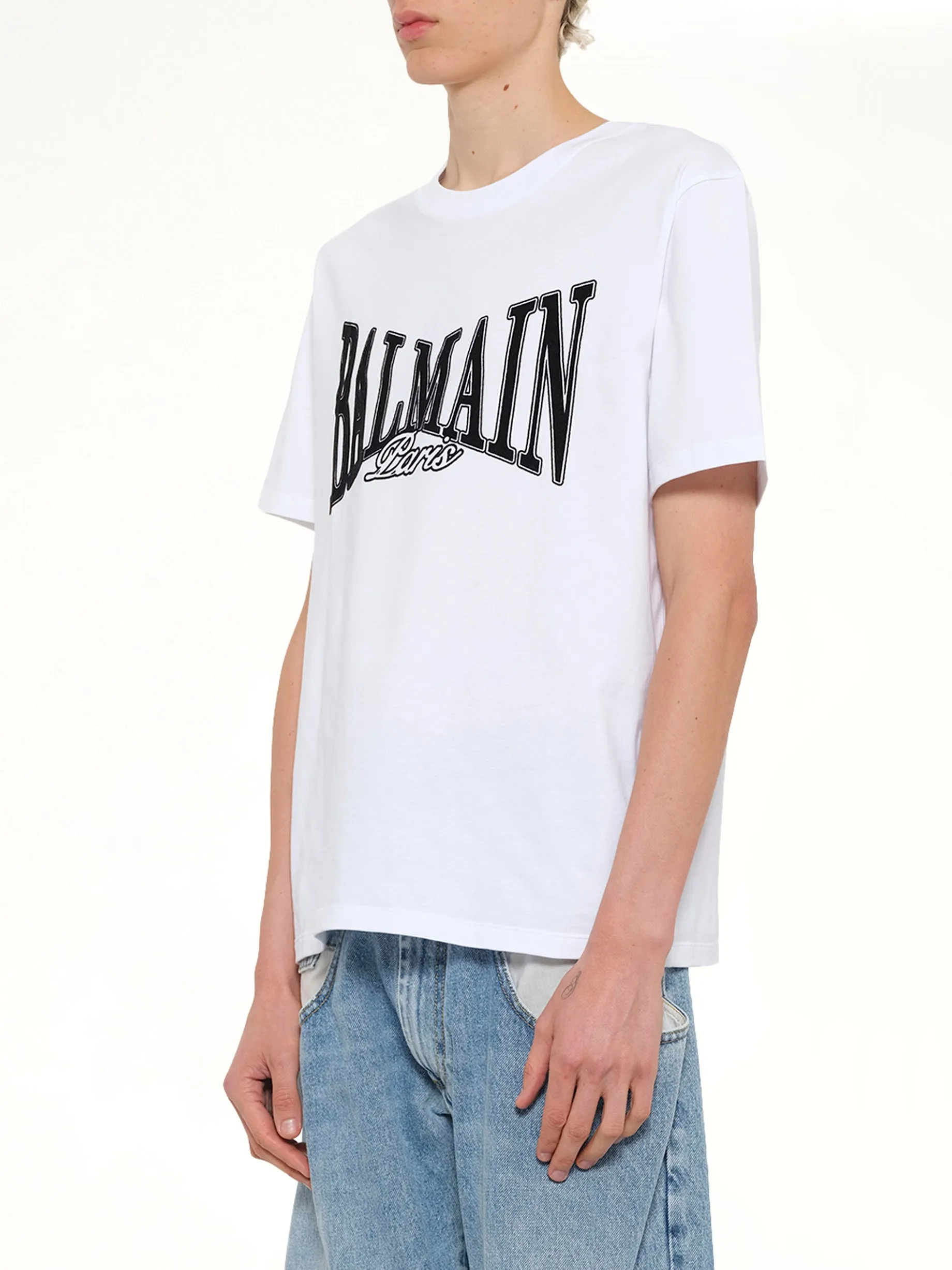 Balmain College Flock T-Shirt in White/Black sold by MARAIS product image thumbnail 3