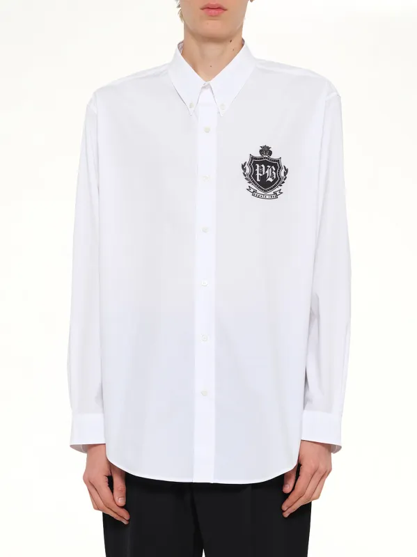 College Poplin Emblem Shirt in White made by Balmain