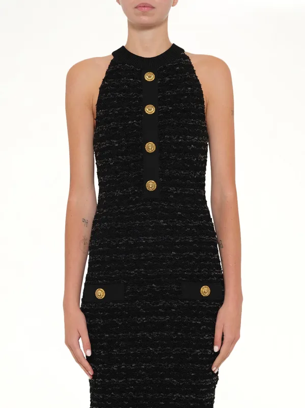 Halterneck Knit Tweed Dress in Black made by Balmain