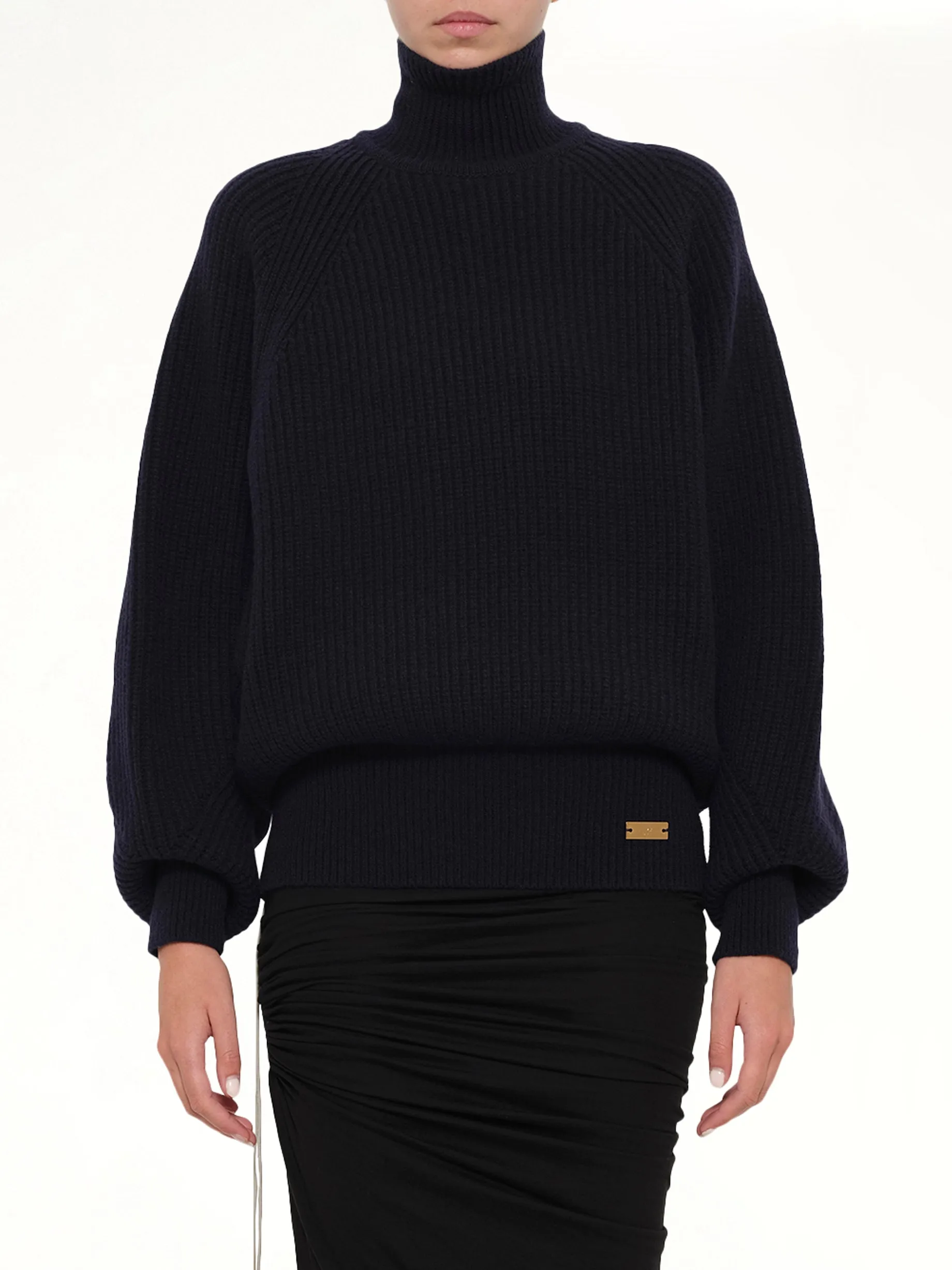 Batwing Ribbed Knit Pullover in Blue sold by MARAIS