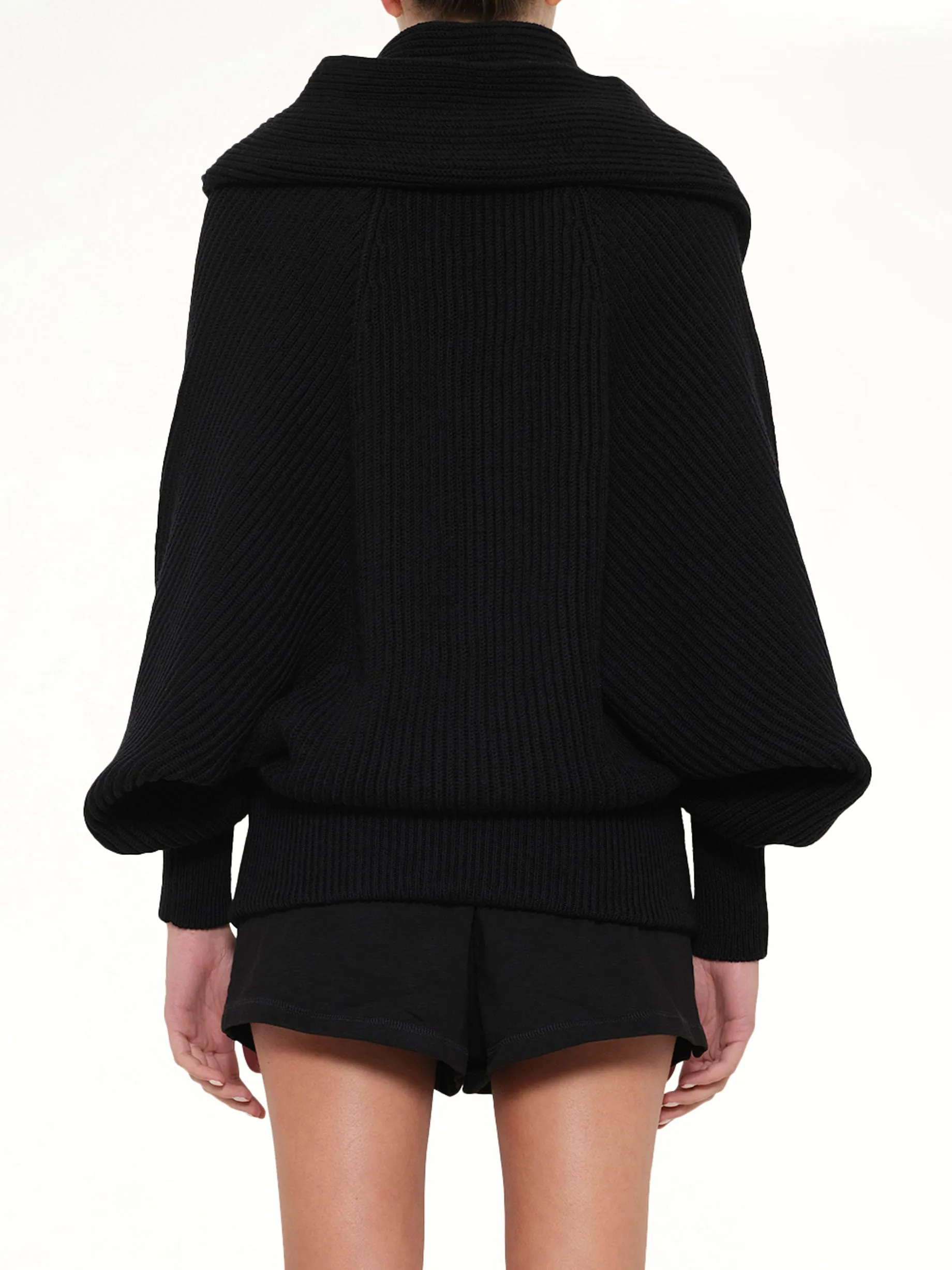 Batwing Hooded Rib Knit Pullover in Black sold by MARAIS product image thumbnail 5