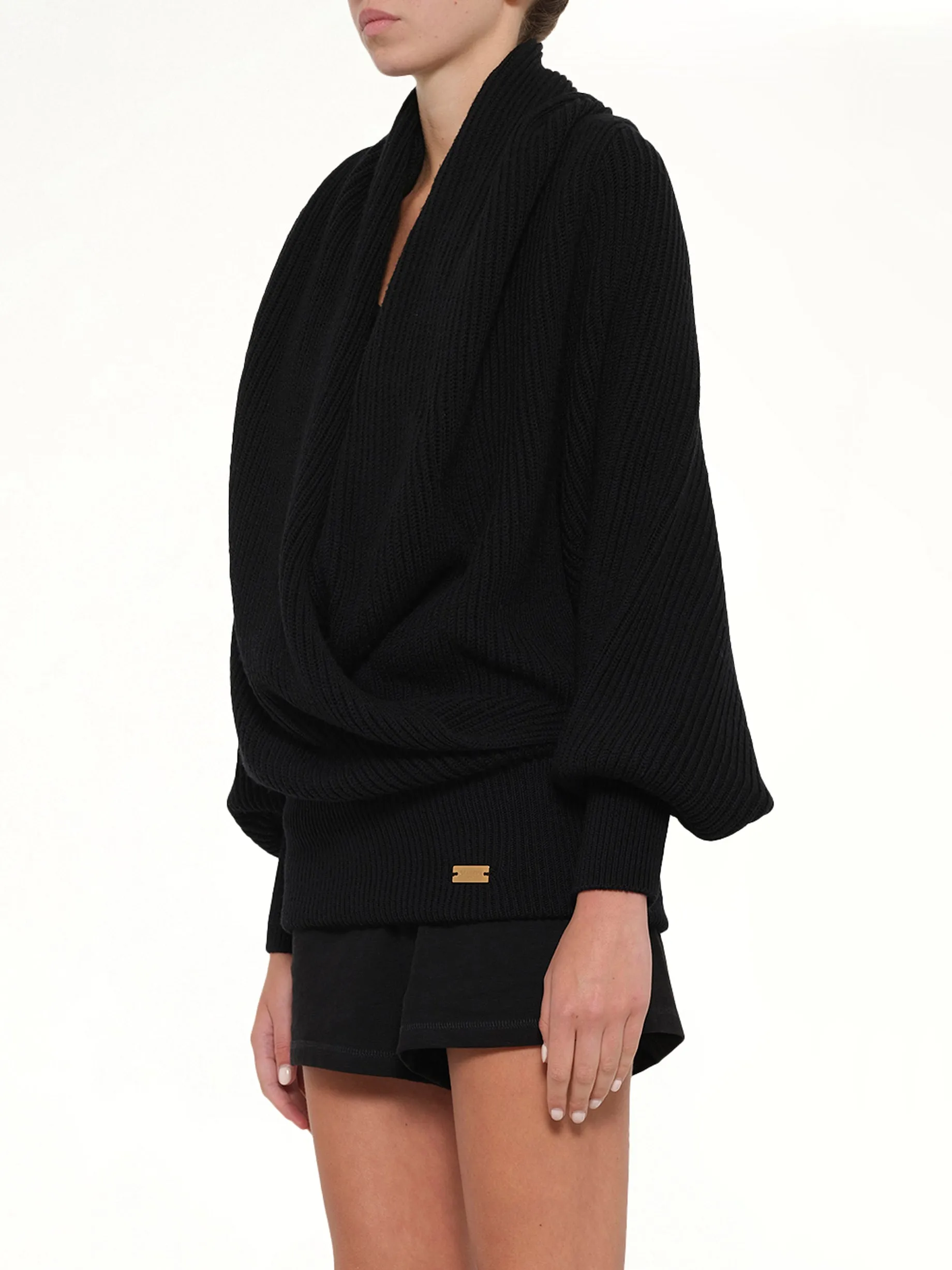 Batwing Hooded Rib Knit Pullover in Black sold by MARAIS product image thumbnail 3
