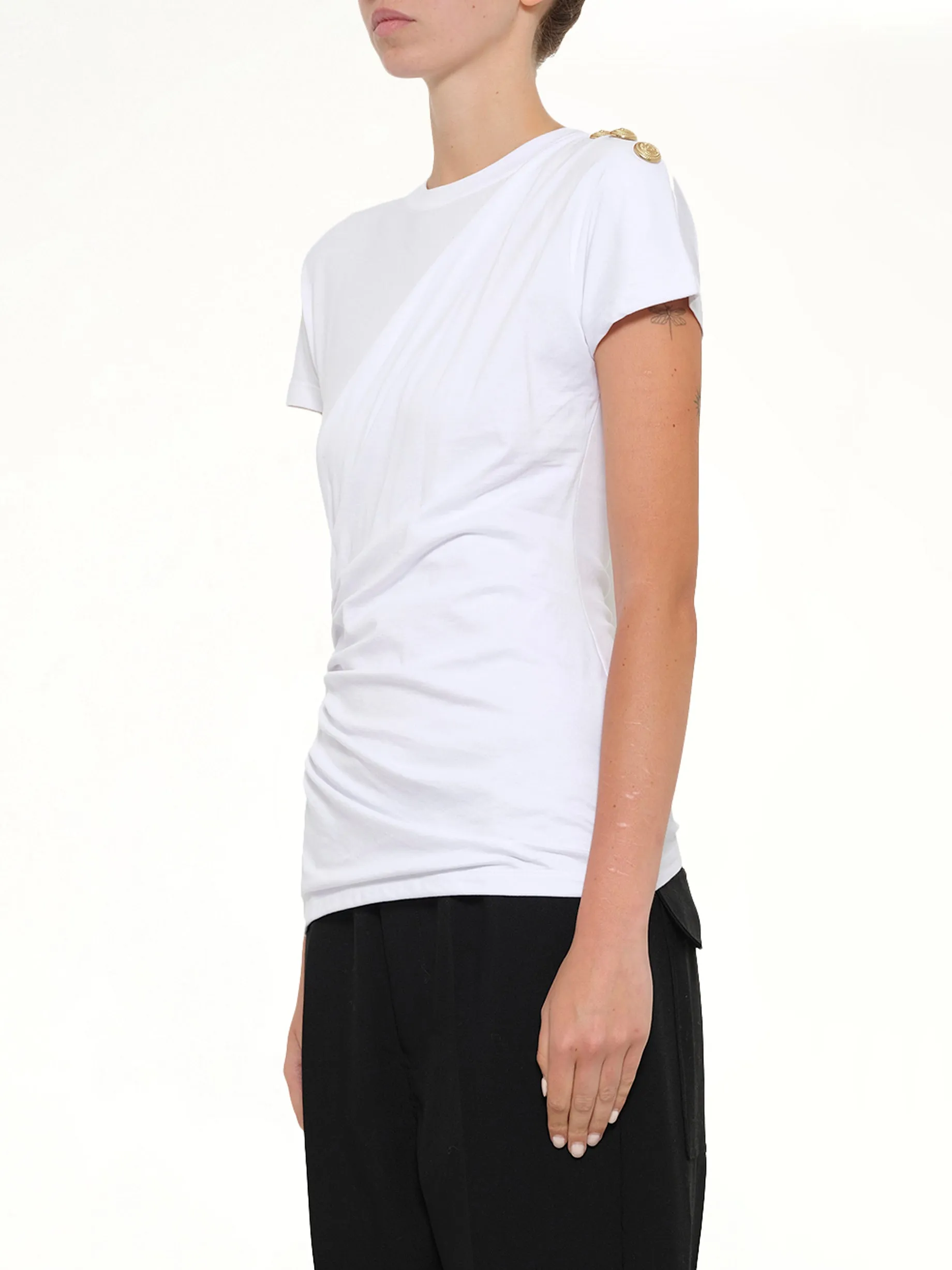 3 Buttons Knotted T-Shirt in White/Black sold by MARAIS product image thumbnail 3