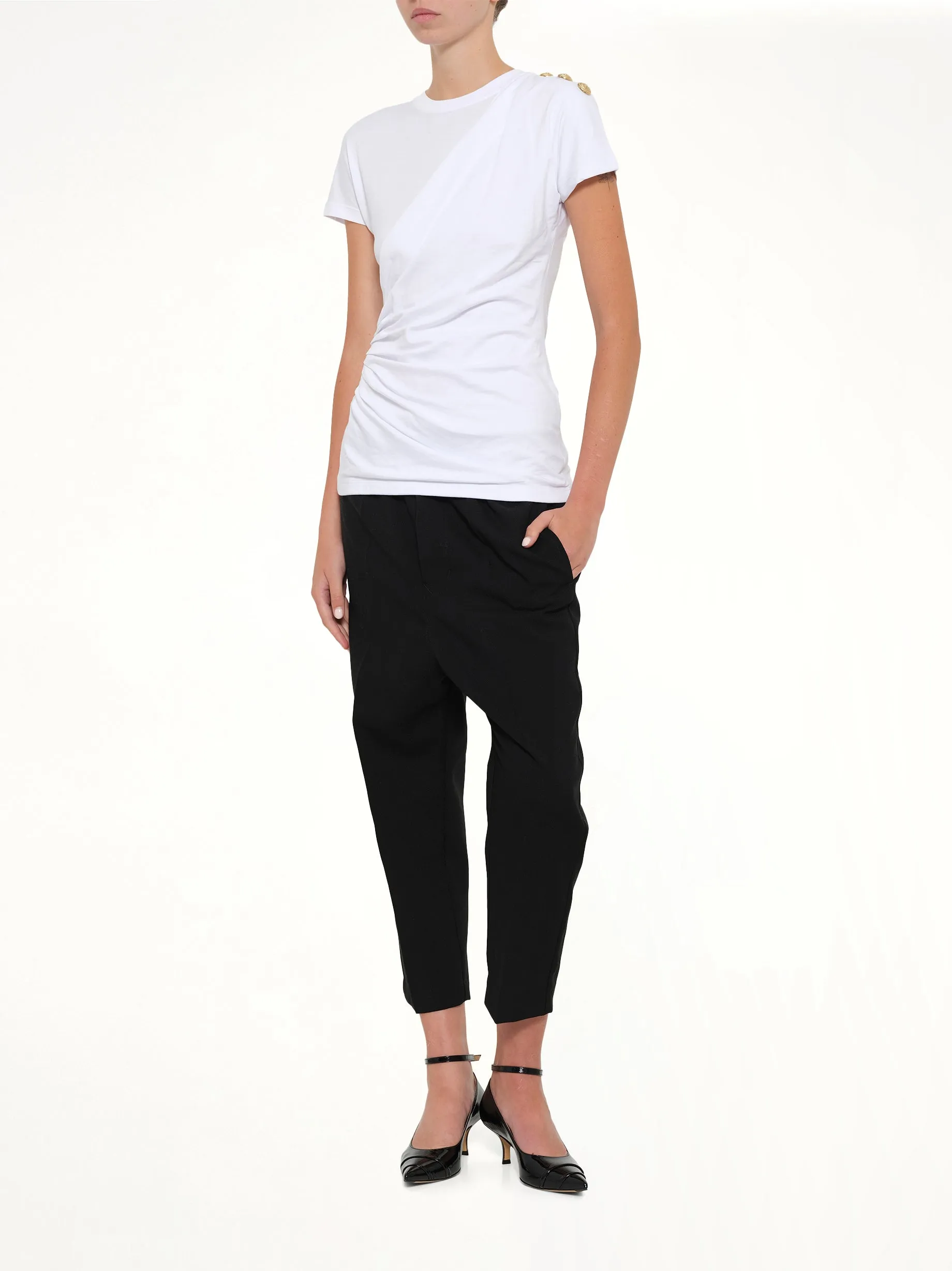 3 Buttons Knotted T-Shirt in White/Black sold by MARAIS product image thumbnail 4