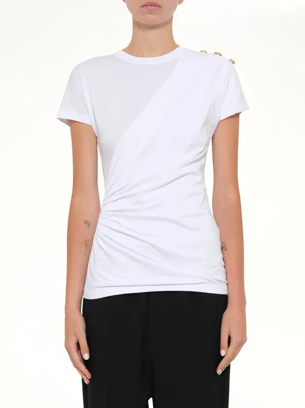 3 Buttons Knotted T-Shirt in White/Black sold by MARAIS