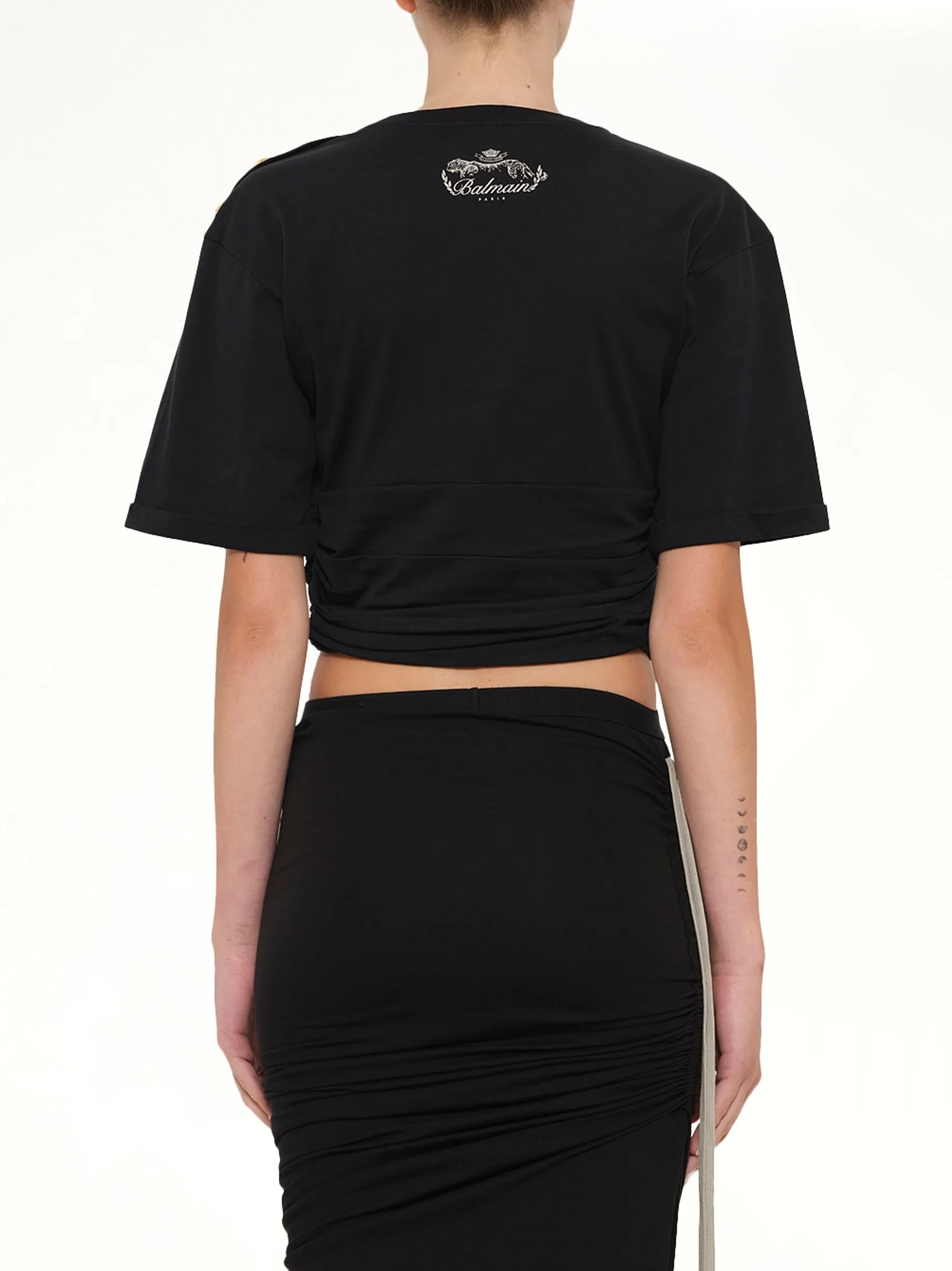 Cropped Knotted T-Shirt in Black/Beige sold by MARAIS product image thumbnail 5