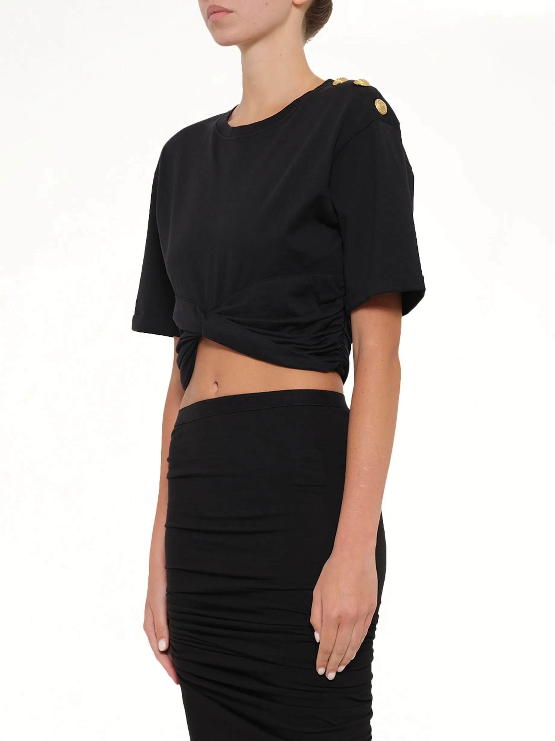 Cropped Knotted T-Shirt in Black/Beige sold by MARAIS product image thumbnail 3