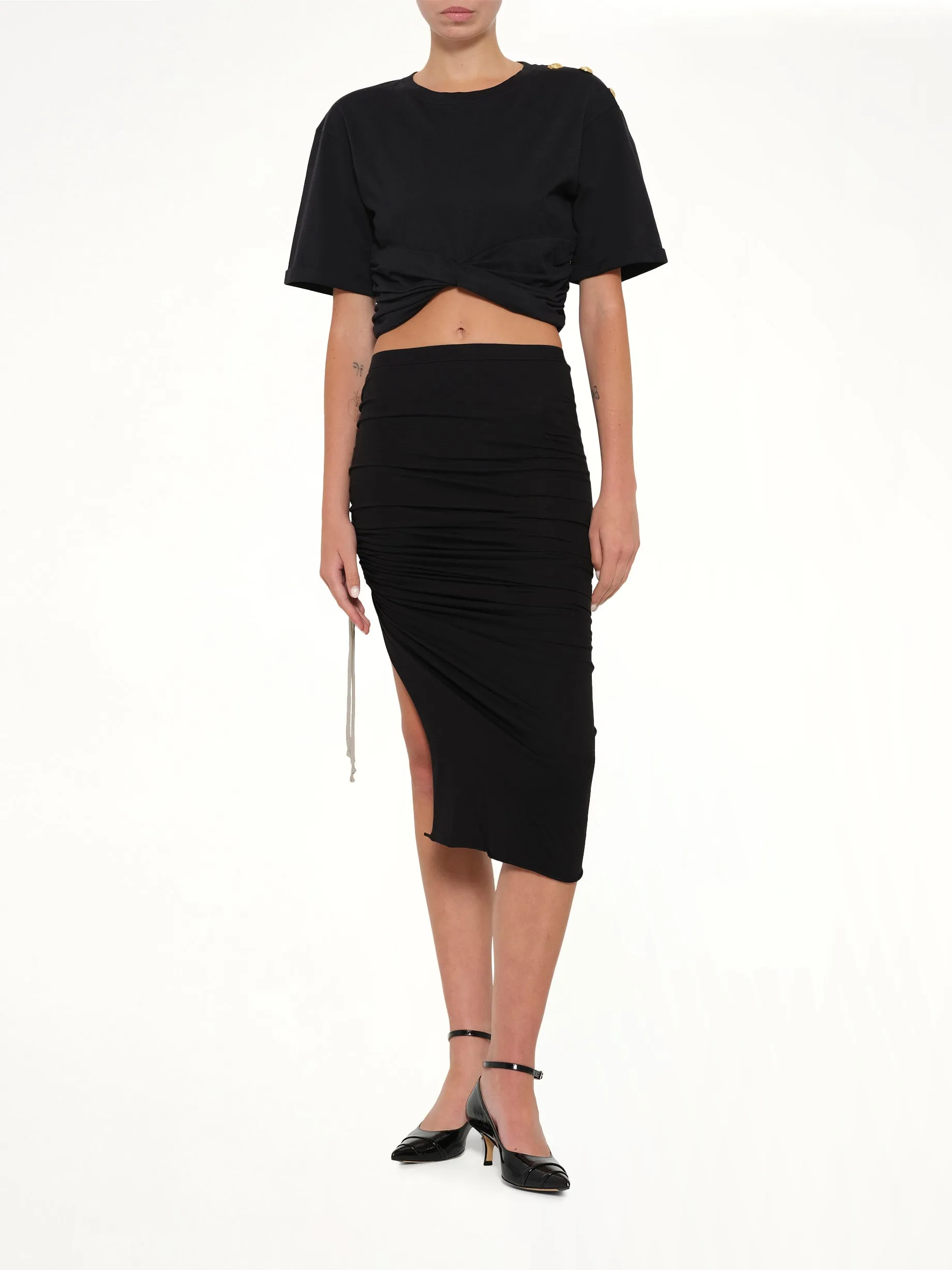 Cropped Knotted T-Shirt in Black/Beige sold by MARAIS product image thumbnail 4