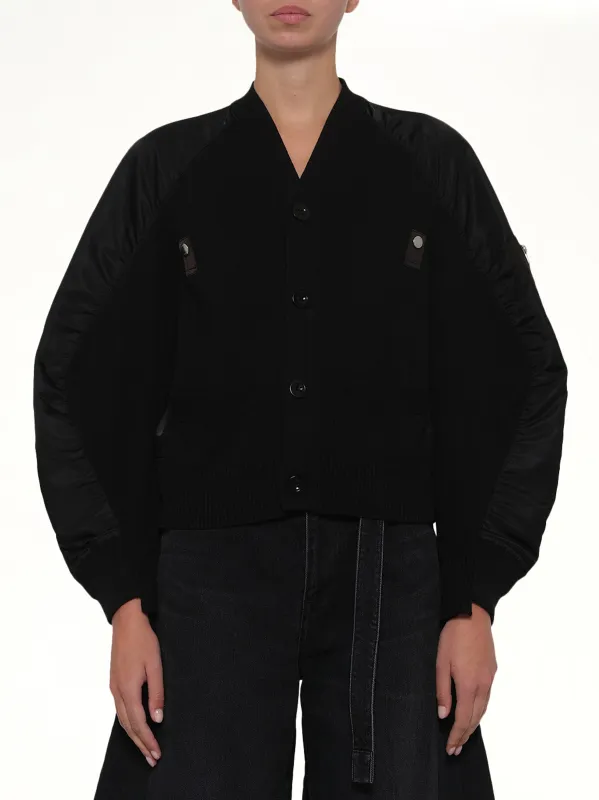 Nylon Twill x Knit Cardigan in Black made by Sacai