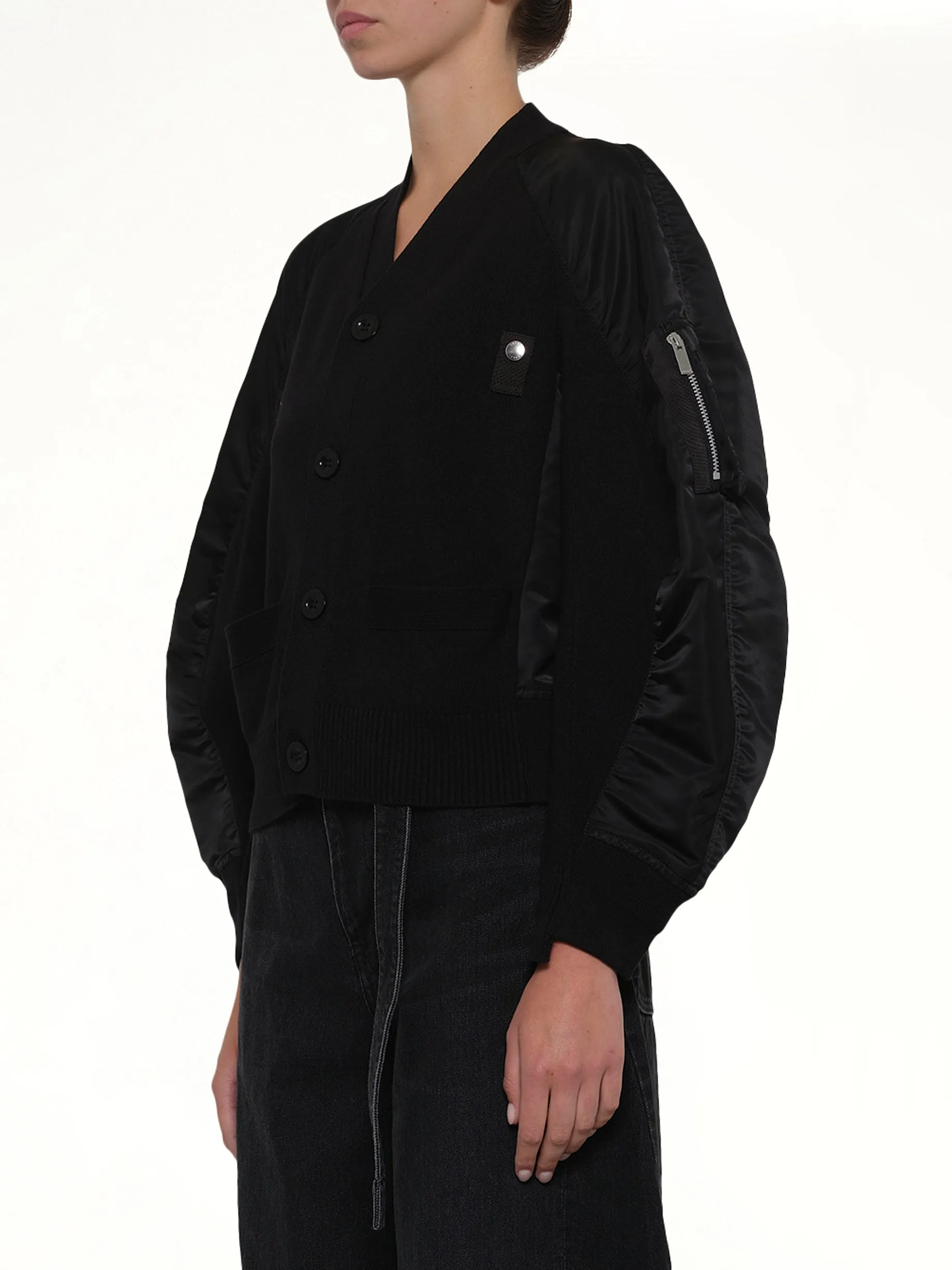 Nylon Twill x Knit Cardigan in Black sold by MARAIS product image thumbnail 3